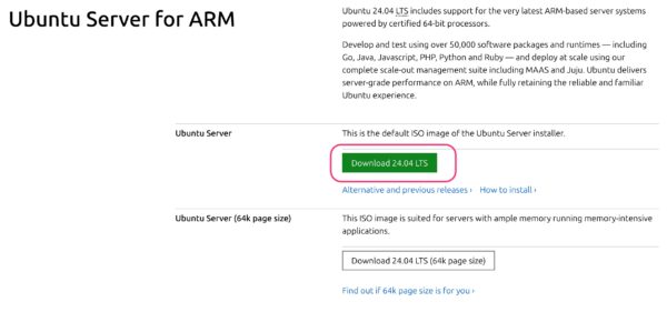 Ubuntu Server for ARMのisoをダウンロード